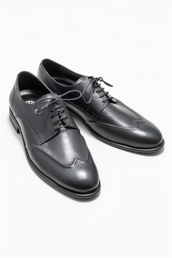 Siyah deri erkek klasik ayakkabı - Elle Shoes