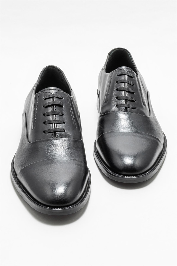 Siyah deri erkek klasik ayakkabı - Elle Shoes