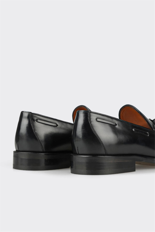 Siyah deri simli yumuşak dokulu erkek loafer, ofis stili için - Elle Shoes