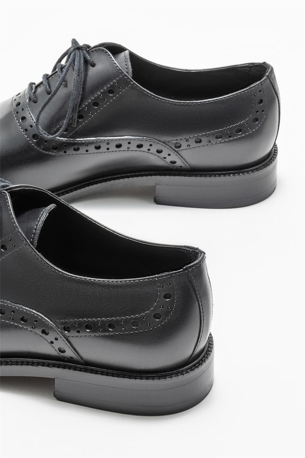 Siyah deri erkek klasik ayakkabı - Elle Shoes