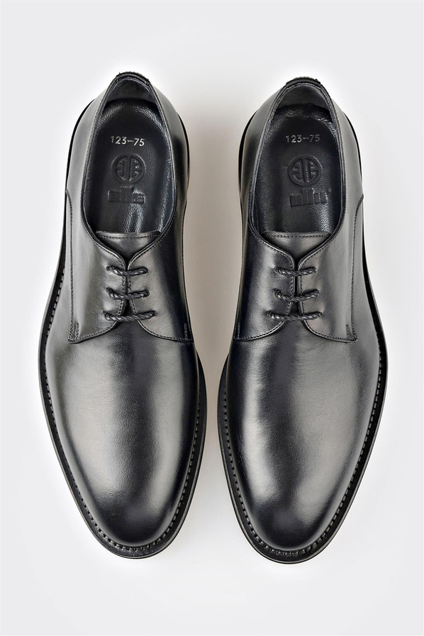 Siyah deri erkek klasik ayakkabı, ofis stili için - Elle Shoes