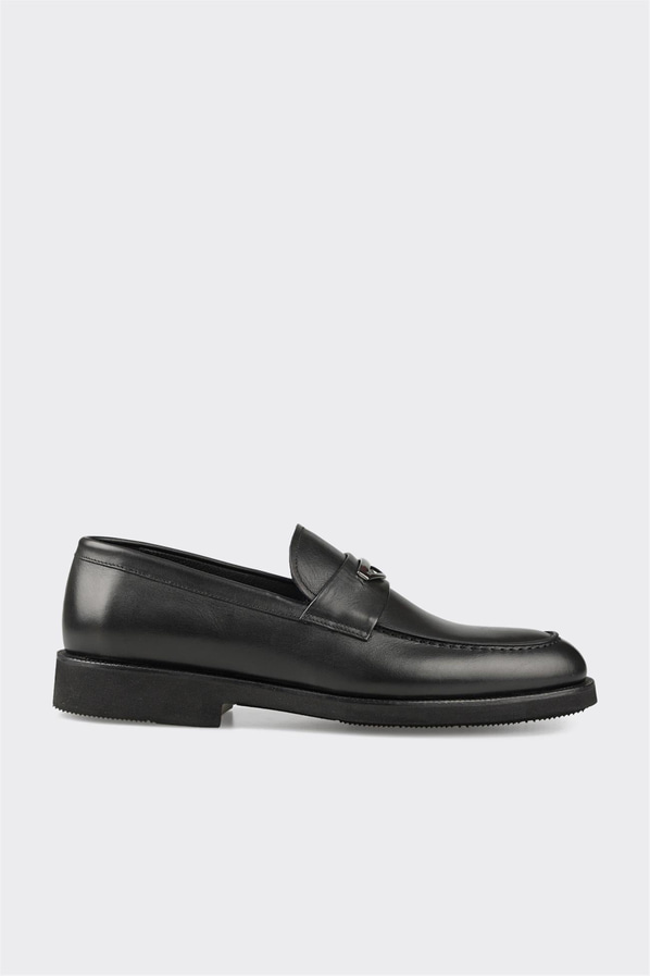 Siyah deri erkek loafer, klasik stil için - Elle Shoes