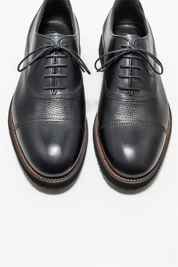 Siyah deri erkek klasik ayakkabı - Elle Shoes