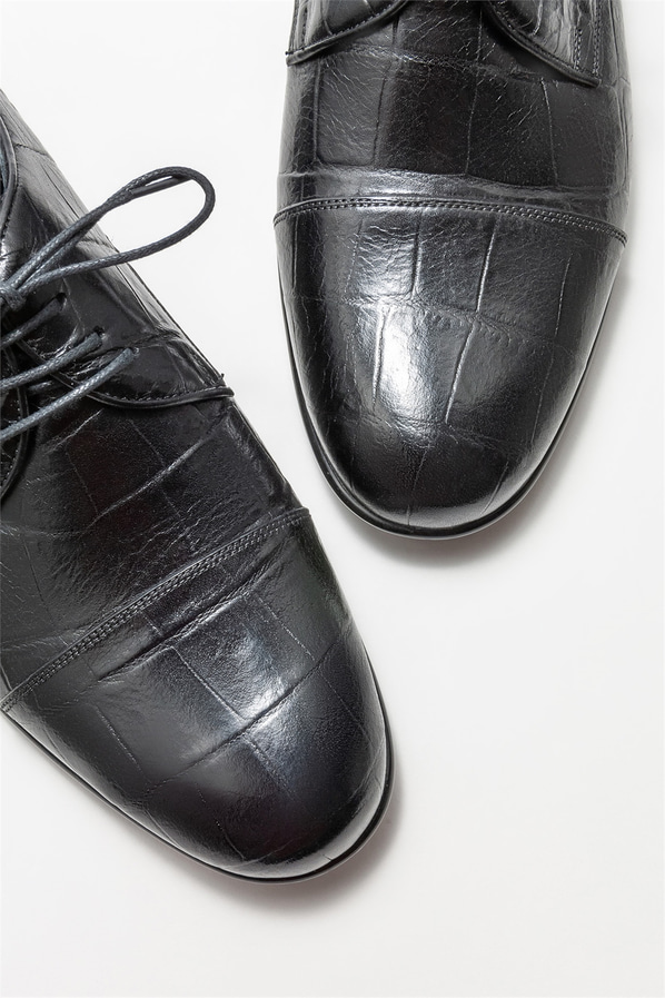 Siyah deri erkek klasik ayakkabı - Elle Shoes