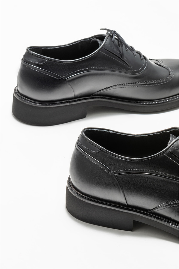 Siyah deri erkek klasik ayakkabı - Elle Shoes