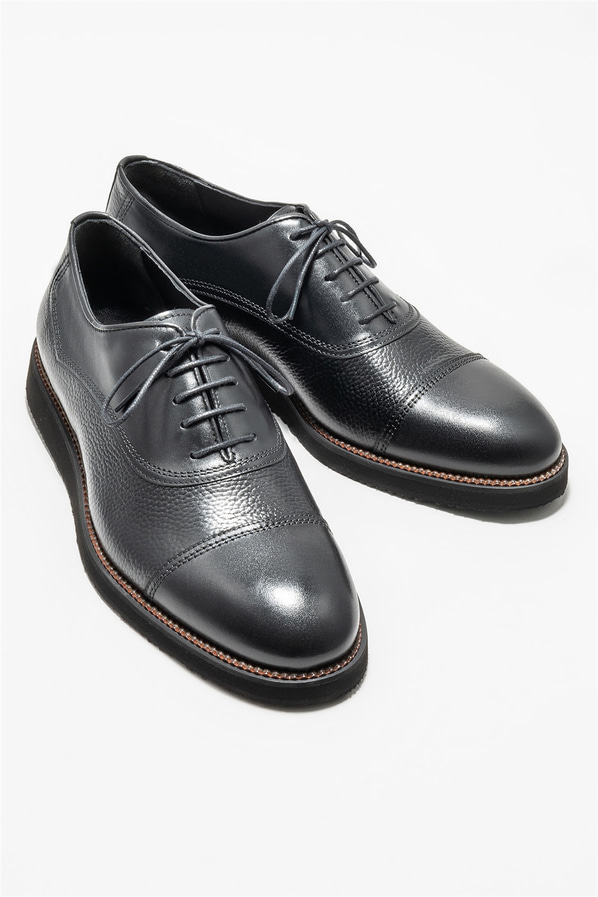 Siyah deri erkek klasik ayakkabı - Elle Shoes