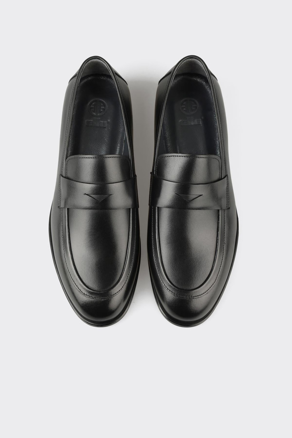 Siyah deri erkek loafer, ofis stili için - Elle Shoes