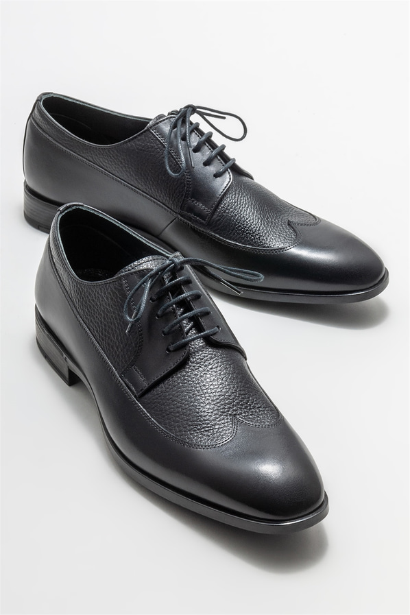 Siyah deri erkek klasik ayakkabı - Elle Shoes