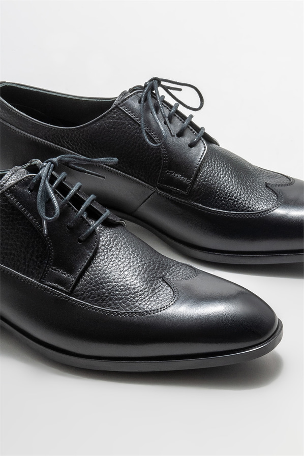 Siyah deri erkek klasik ayakkabı - Elle Shoes