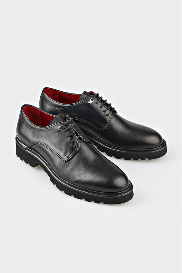 Siyah deri erkek klasik ayakkabı - Elle Shoes