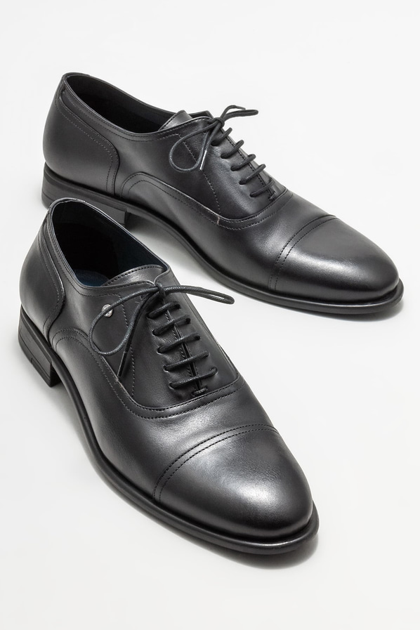 Siyah deri erkek klasik ayakkabı - Elle Shoes