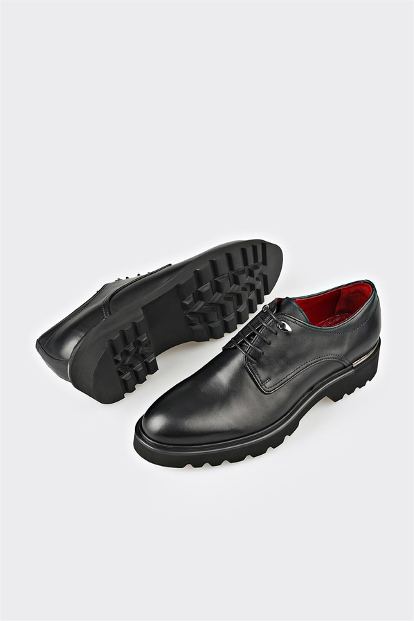 Siyah deri erkek klasik ayakkabı - Elle Shoes