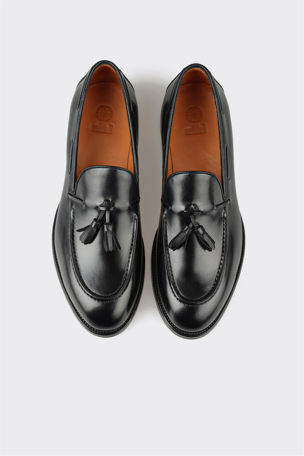Siyah deri simli yumuşak dokulu erkek loafer, ofis stili için - Elle Shoes