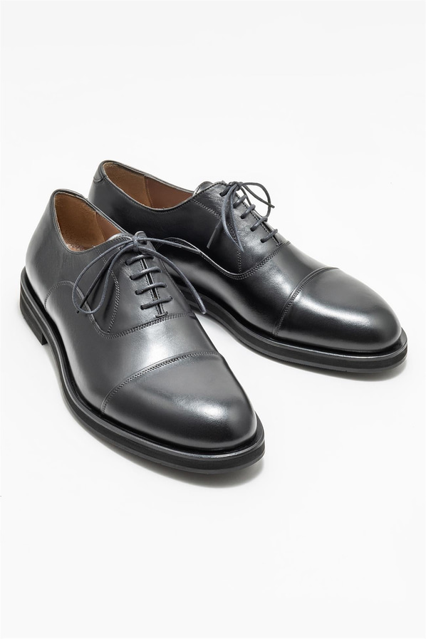 Siyah deri erkek klasik ayakkabı - Elle Shoes