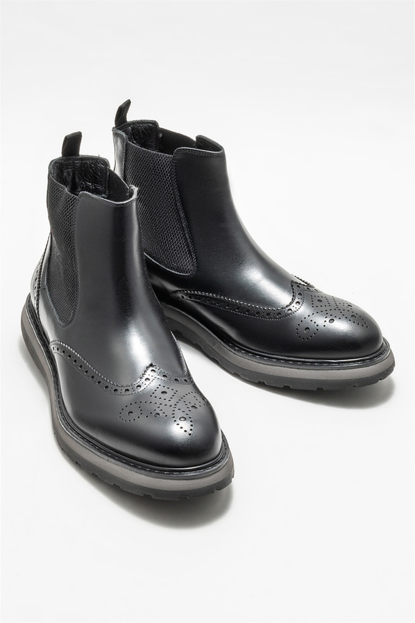 Siyah deri erkek klasik bot - Elle Shoes