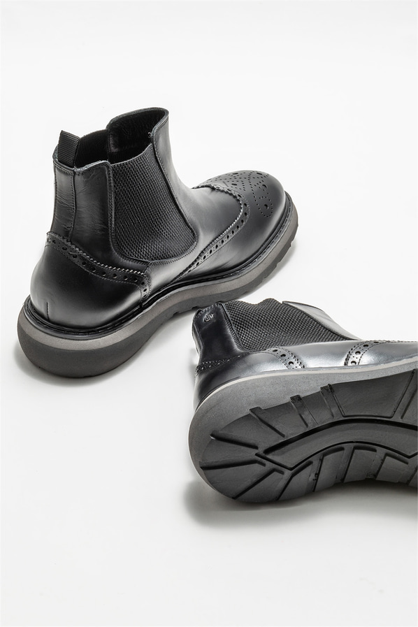 Siyah deri erkek klasik bot - Elle Shoes
