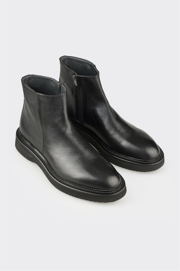 Siyah Deri Erkek Klasik Bot