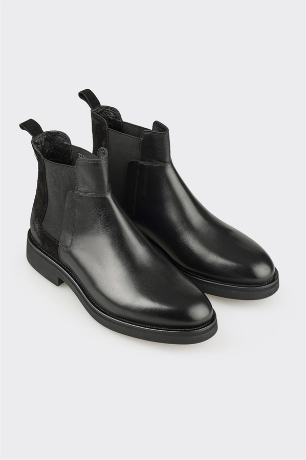 Siyah Deri Erkek Klasik Bot