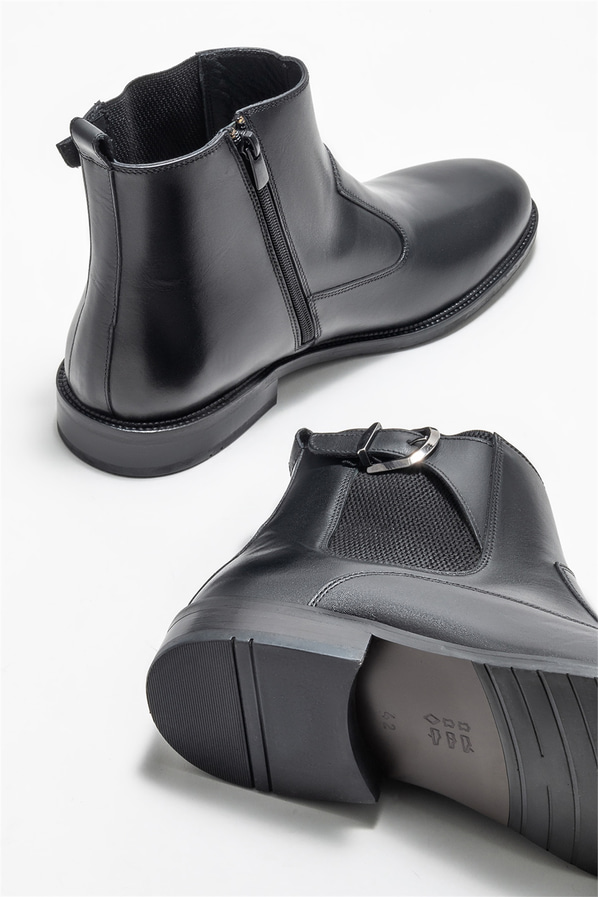 Siyah deri erkek klasik bot - Elle Shoes