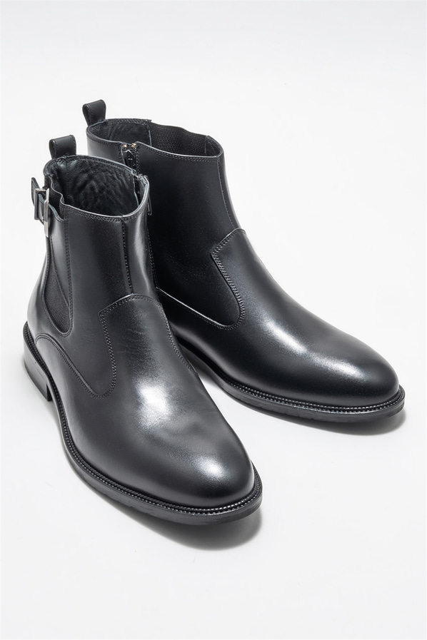 Siyah deri erkek klasik bot - Elle Shoes