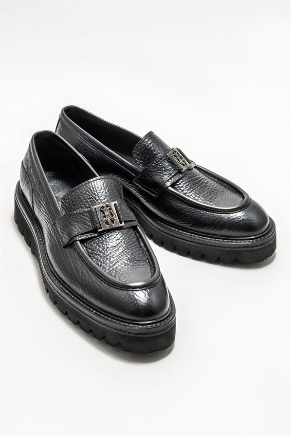 Siyah deri erkek loafer, klasik stil için - Elle Shoes