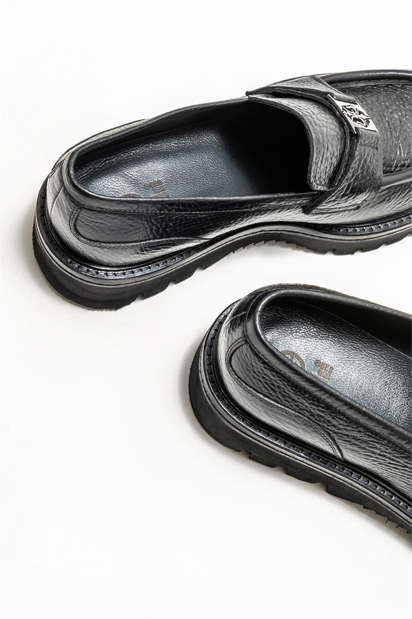 Siyah deri erkek loafer, klasik stil için - Elle Shoes