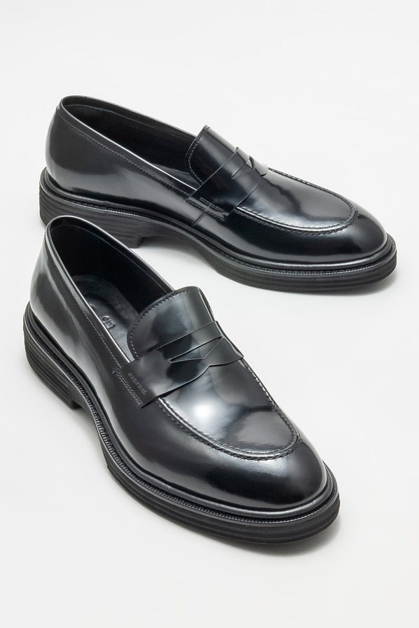 Siyah deri erkek loafer, klasik stil için - Elle Shoes
