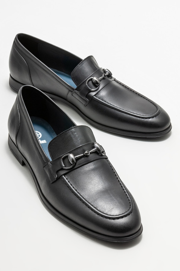 Siyah deri erkek loafer, klasik stil için - Elle Shoes