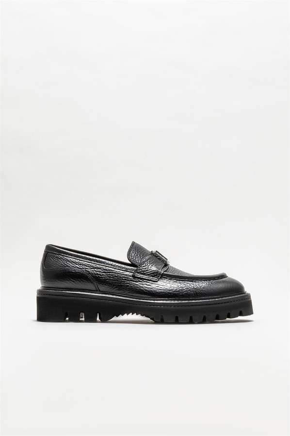 Siyah deri erkek loafer, klasik stil için - Elle Shoes
