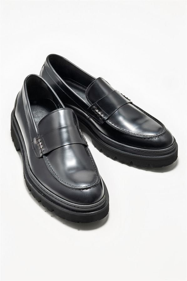 Siyah deri erkek loafer - Elle Shoes