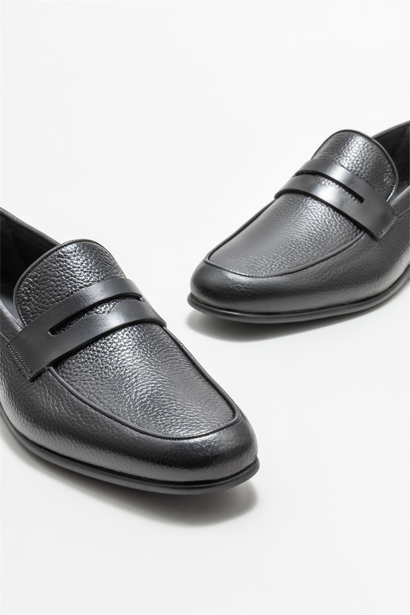Siyah deri erkek loafer - Elle Shoes