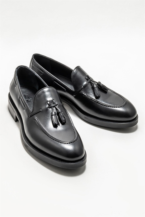 Siyah deri erkek loafer - Elle Shoes