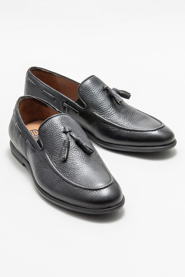 Siyah deri erkek loafer - Elle Shoes