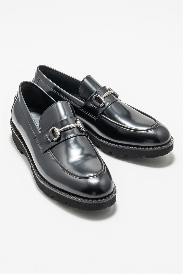 Siyah deri erkek loafer - Elle Shoes