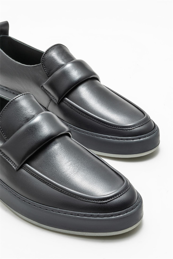 Siyah deri erkek loafer - Elle Shoes