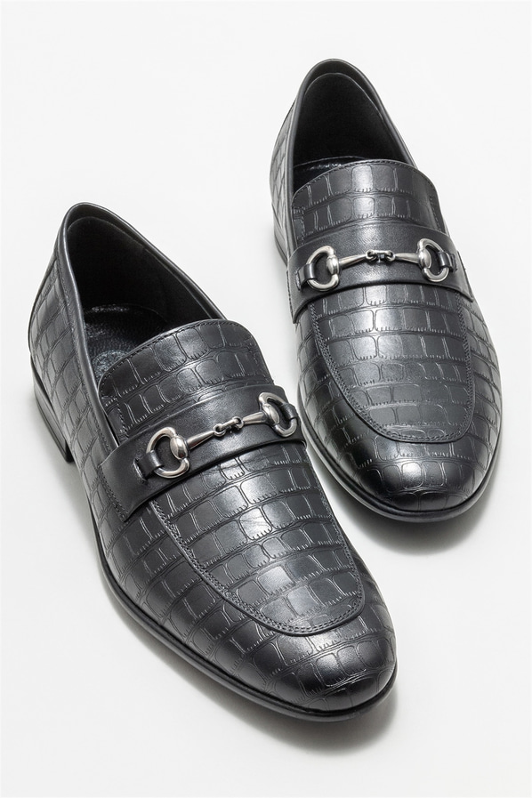 Siyah deri erkek loafer - Elle Shoes