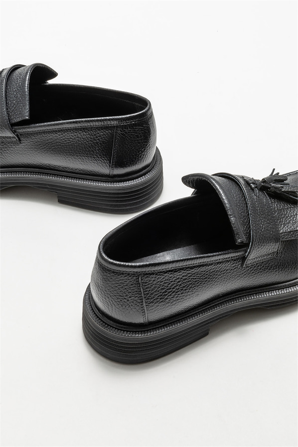 Siyah deri erkek loafer - Elle Shoes