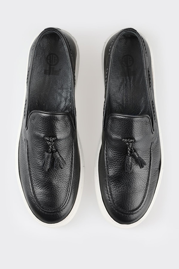 Siyah deri erkek loafer - Elle Shoes