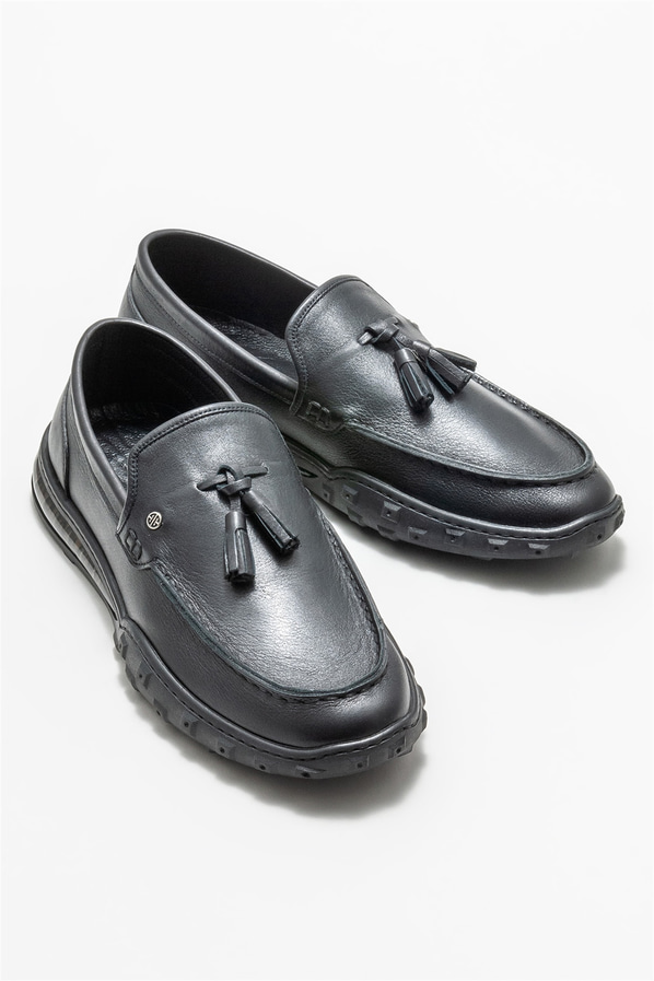 Siyah deri erkek loafer - Elle Shoes