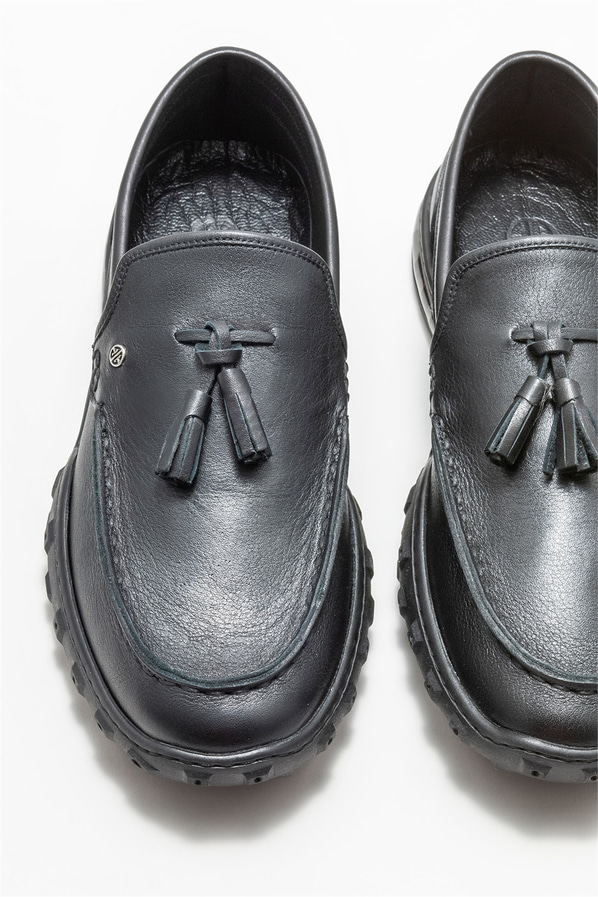 Siyah deri erkek loafer - Elle Shoes