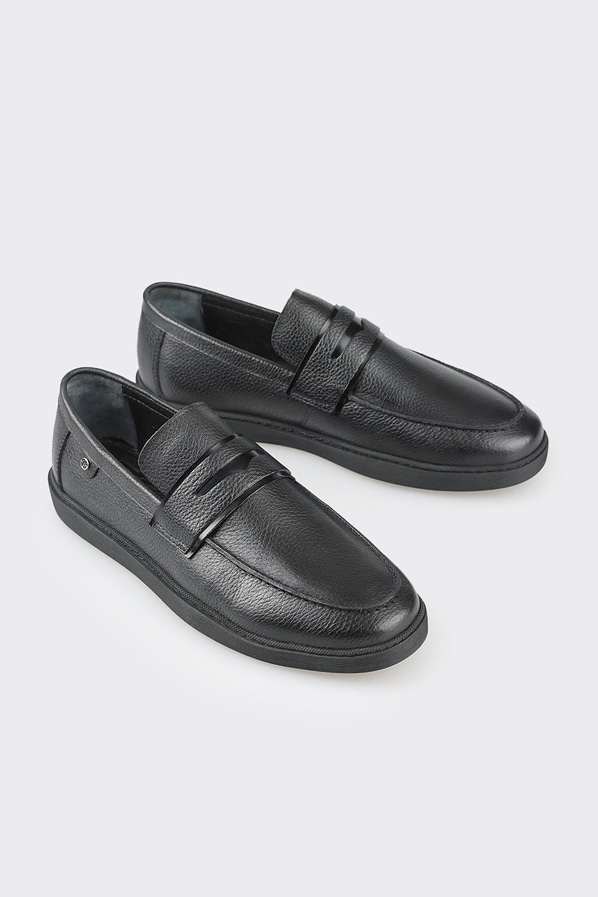 Siyah deri erkek loafer - Elle Shoes