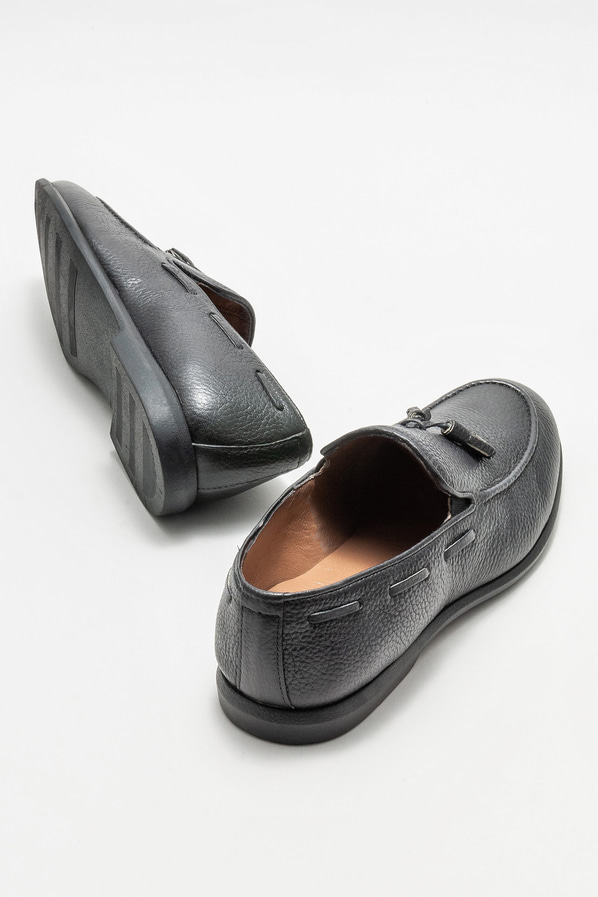 Siyah deri erkek loafer - Elle Shoes