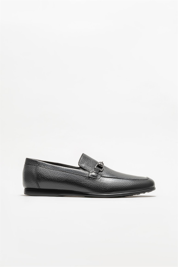 Siyah deri erkek loafer - Elle Shoes
