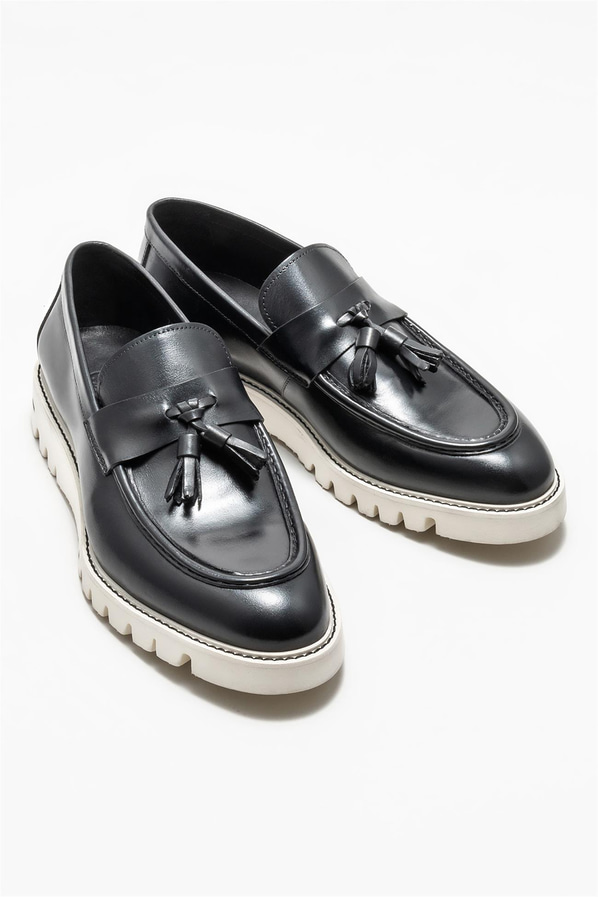 Siyah deri erkek loafer - Elle Shoes