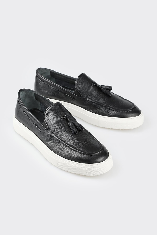 Siyah deri erkek loafer - Elle Shoes