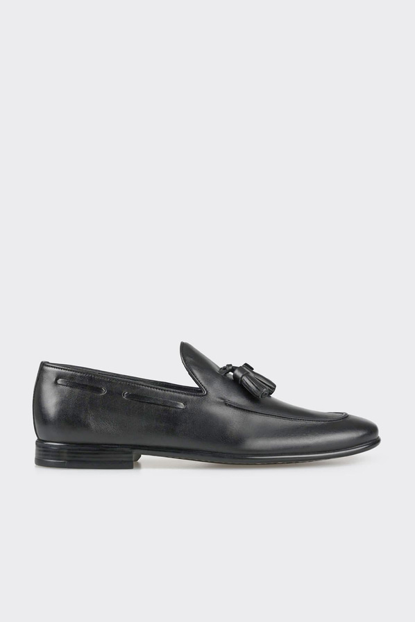 Siyah deri erkek loafer - Elle Shoes