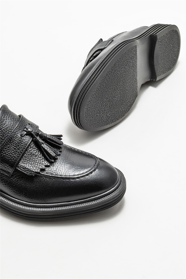 Siyah deri erkek loafer - Elle Shoes