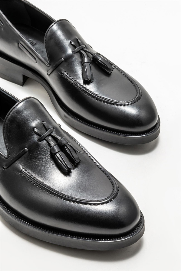 Siyah deri erkek loafer - Elle Shoes