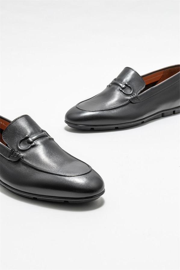 Siyah deri erkek loafer - Elle Shoes