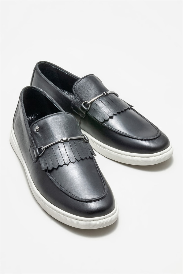 Siyah deri erkek loafer - Elle Shoes